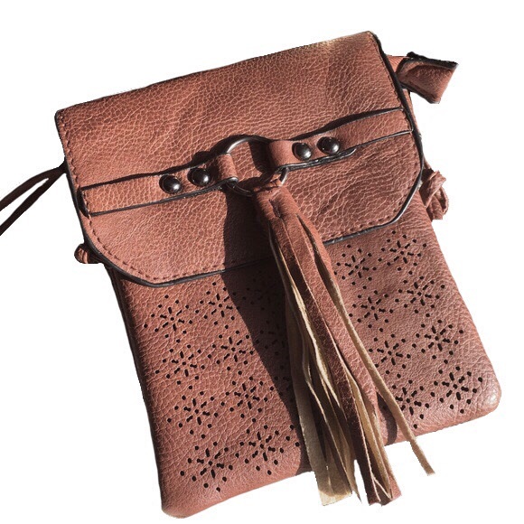 Minky Vegan Laser Cut Brown Mini Cross Body Bag - Picture 6 of 6